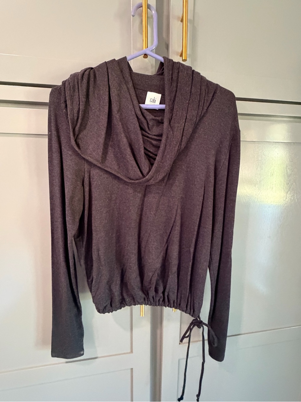 CAbi Women's Draped Cowl Neck Long Sleeve Sweater - Dark Gray Sz M